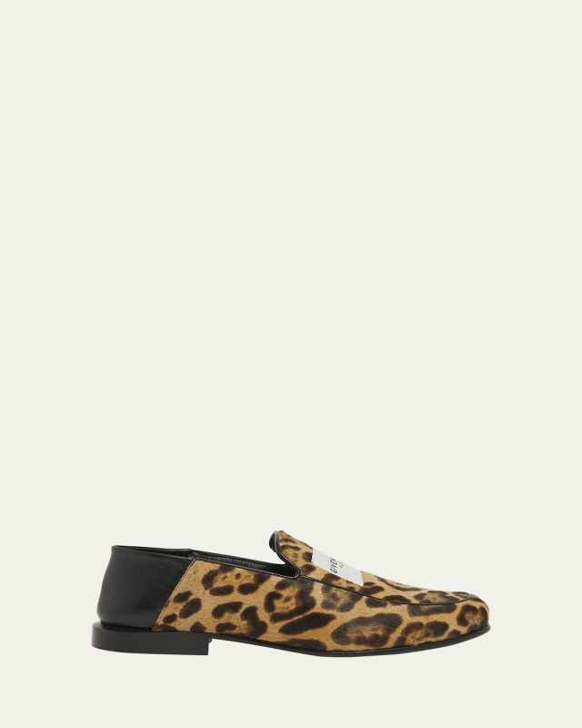 Leopard Calf Hair and Leather Label Loafers